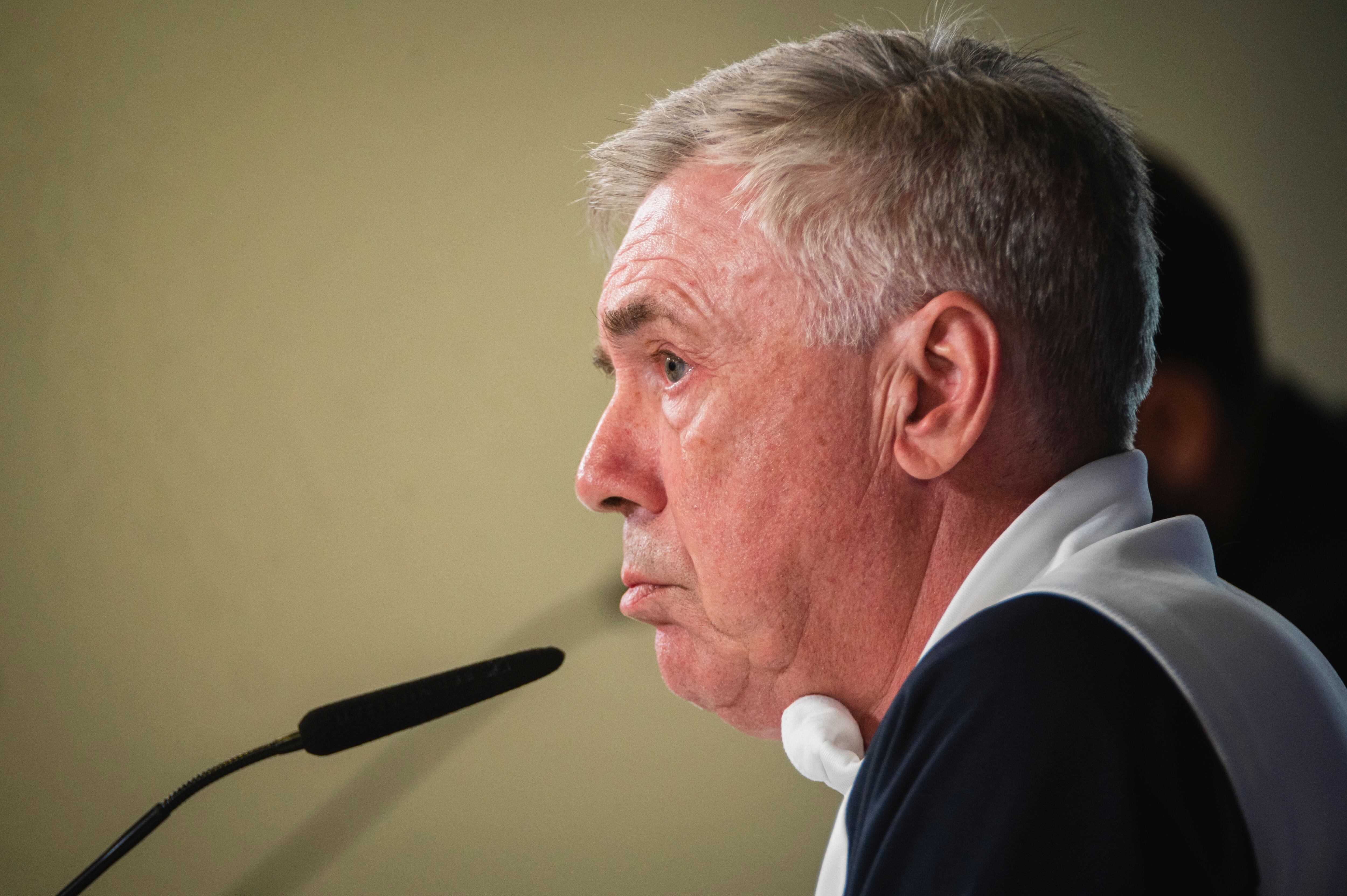 Carlo Ancelotti, en la sala de prensa de Valdebebas