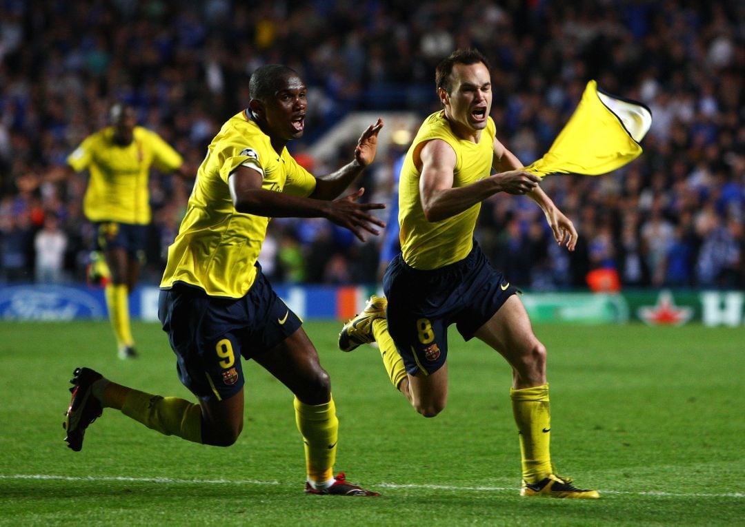 Andrés Iniesta celebrando el gol al Chelsea de 2009 en Stamford Bridge