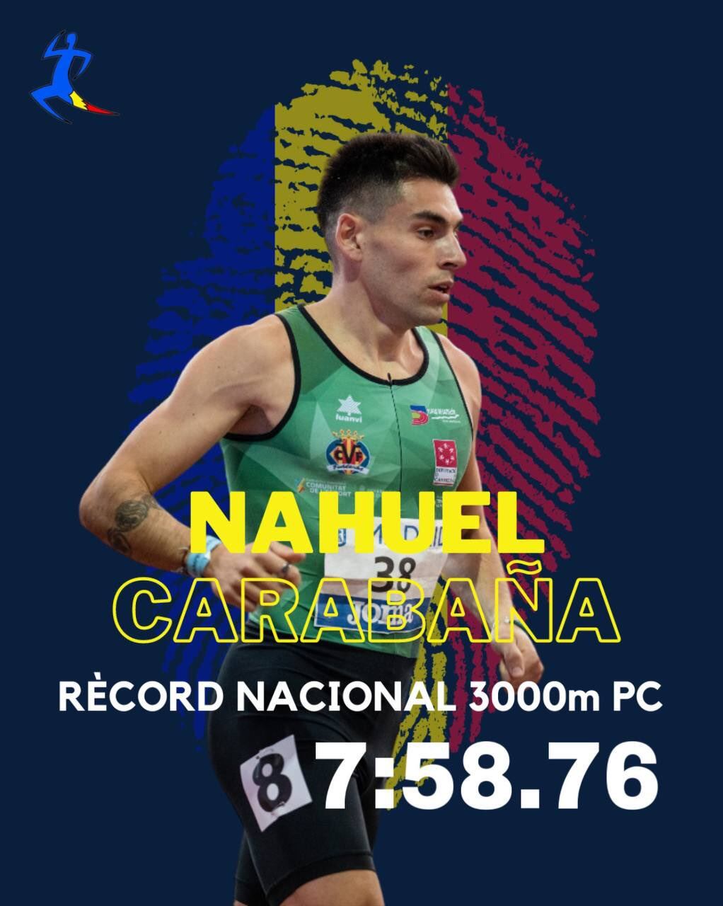 Nahuel Carabaña, nou rècord de 3.000m en pista coberta.