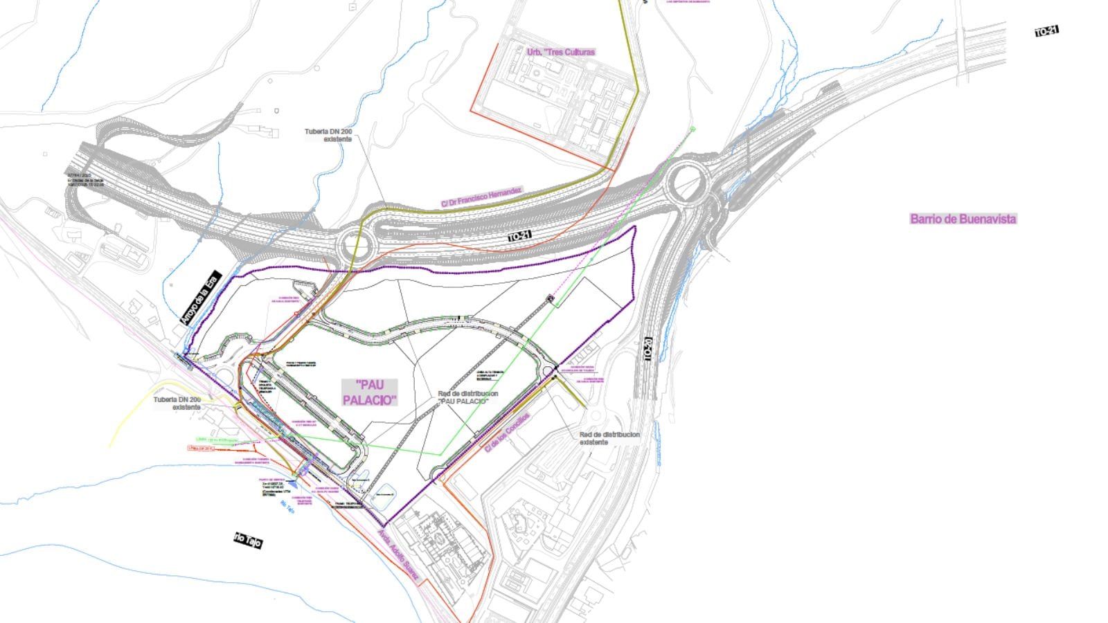 Mapa de la ubicación del desarrollo urbanístico PAU Palacio, entre los barrios de Buenavista, Valparaíso y Tres Culturas