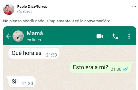 Pablo Díaz-Torres ha compartido la conversación que mantuvo con su madre