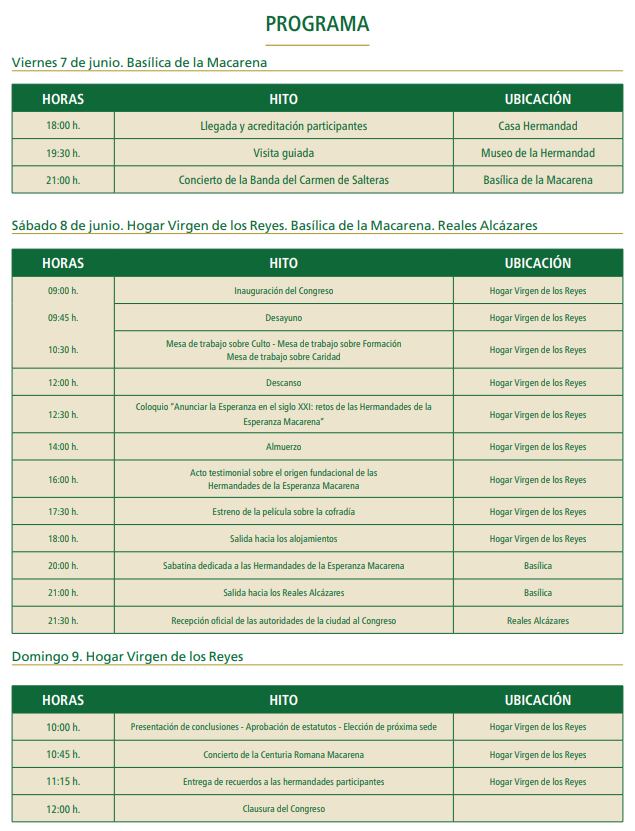 Programa del V Congreso de Hermandades de la Esperanza Macarena