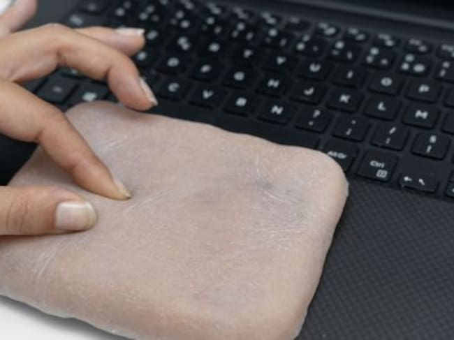 Reproducción de piel humana en la funda de un móvil.