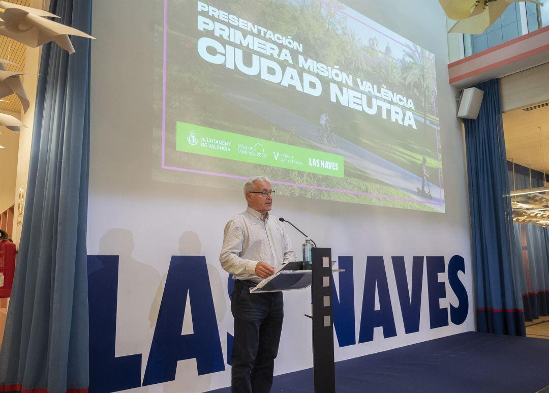 El alcalde de València, Joan Ribó, en la presentación de la misión de innovación para ser en 2030 ciudad neutra de emisiones.