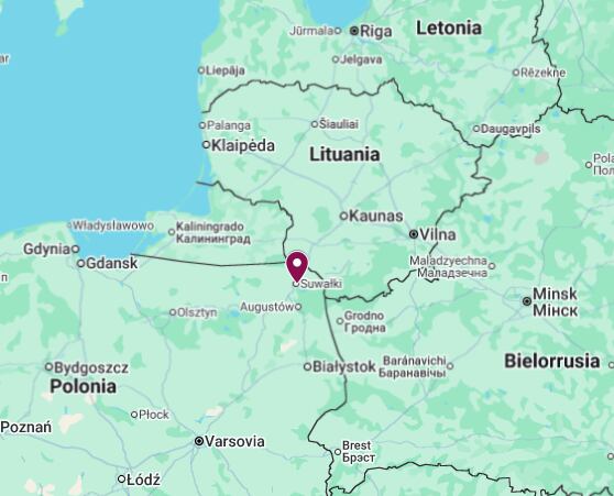 Ubicación del Corredor de Suwalki que separa Polonia de Lituania con el exclave ruso de Kaliningrado al oeste y Bielorrusia al este