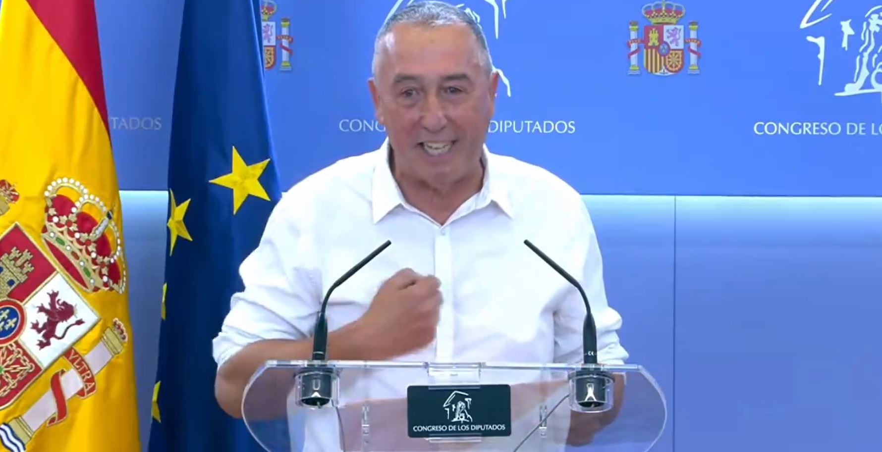 El portavoz de Compromís en el Congreso, Joan Baldoví, en su última rueda de prensa en la Cámara Baja.