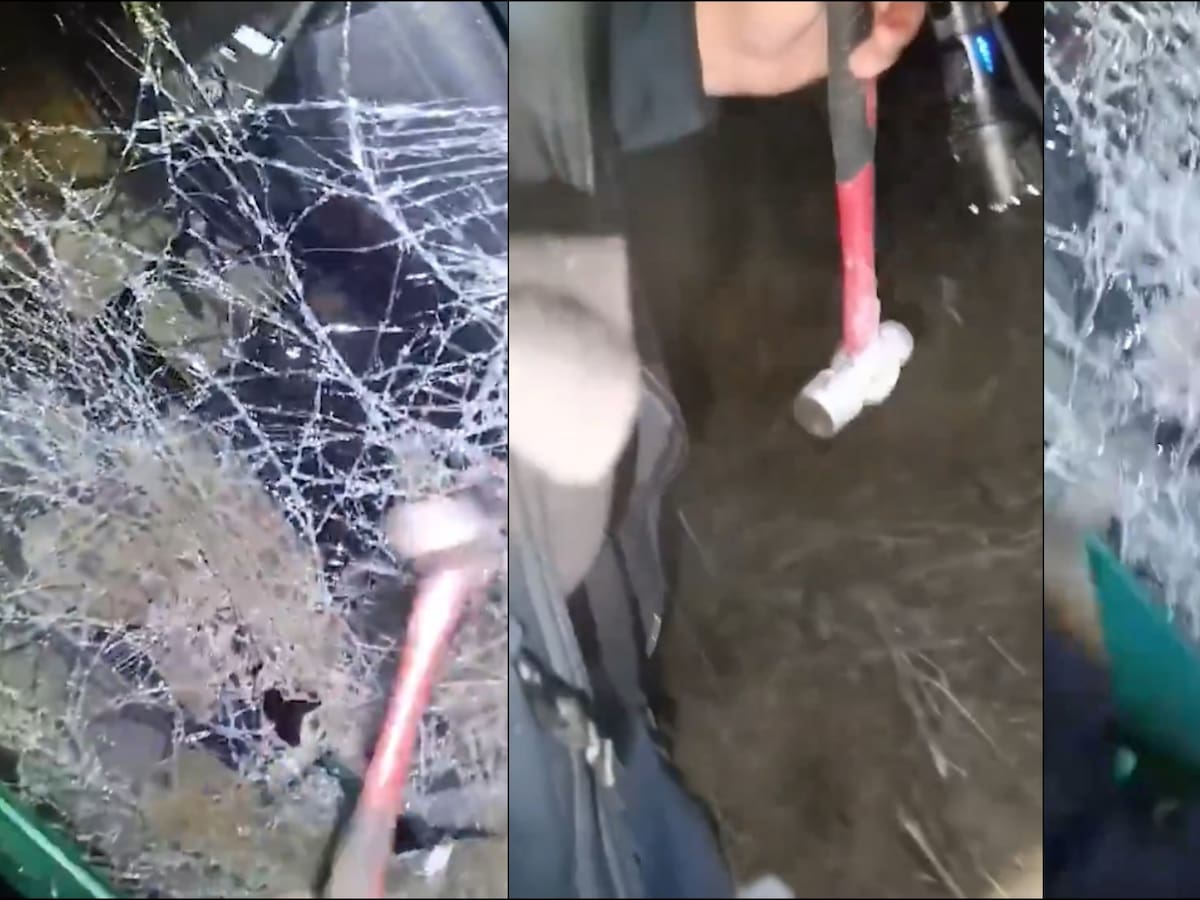 Un policía fuera de servicio salva la vida a un hombre que quedó atrapado en su camión: el impactante vídeo del momento