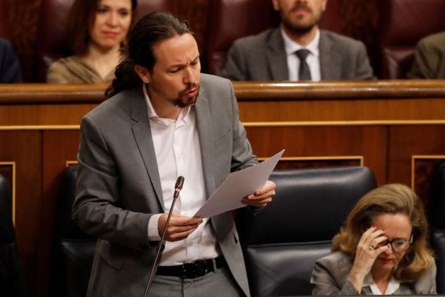 El vicepresidente segundo, Pablo Iglesias, interviene durante la sesión de control