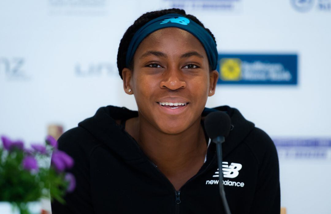 Cori &#039;Coco&#039; Gauff atiende a la prensa en el torneo de Linz.