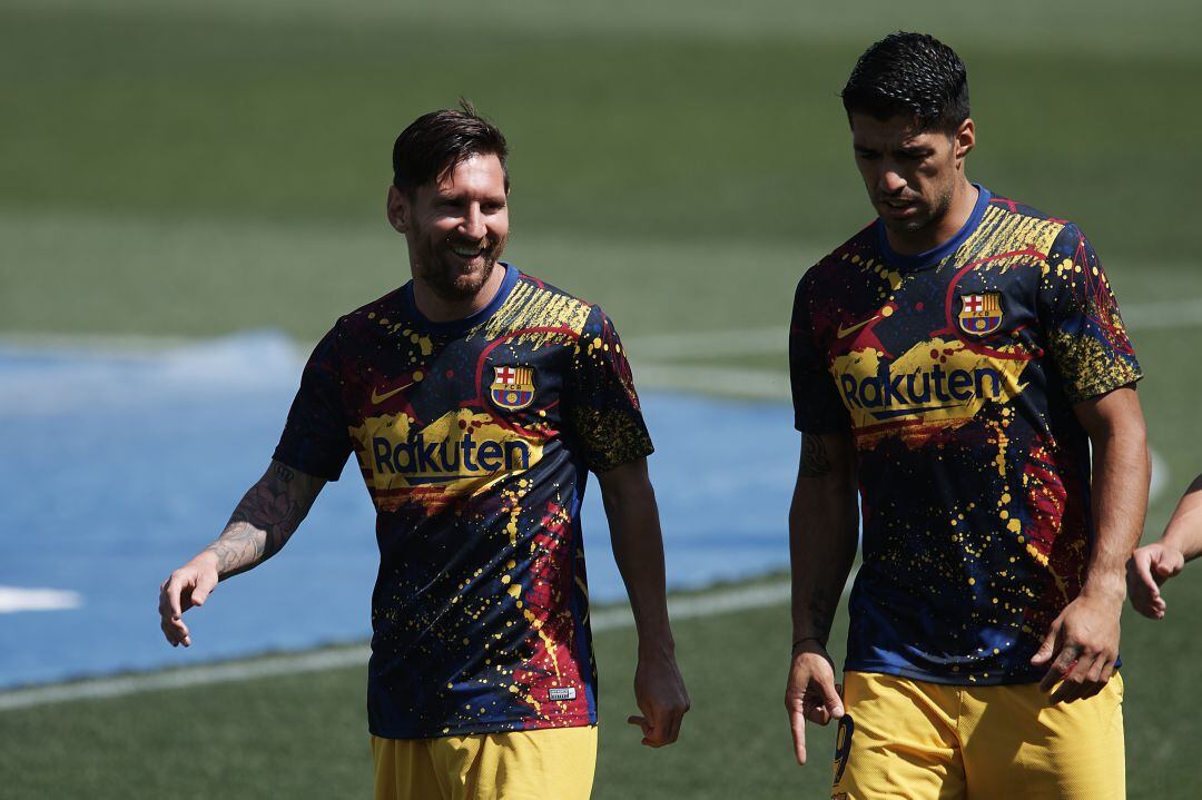 Messi y Suárez, durante una sesión de entrenamientos antes del partido contra el Alavés.