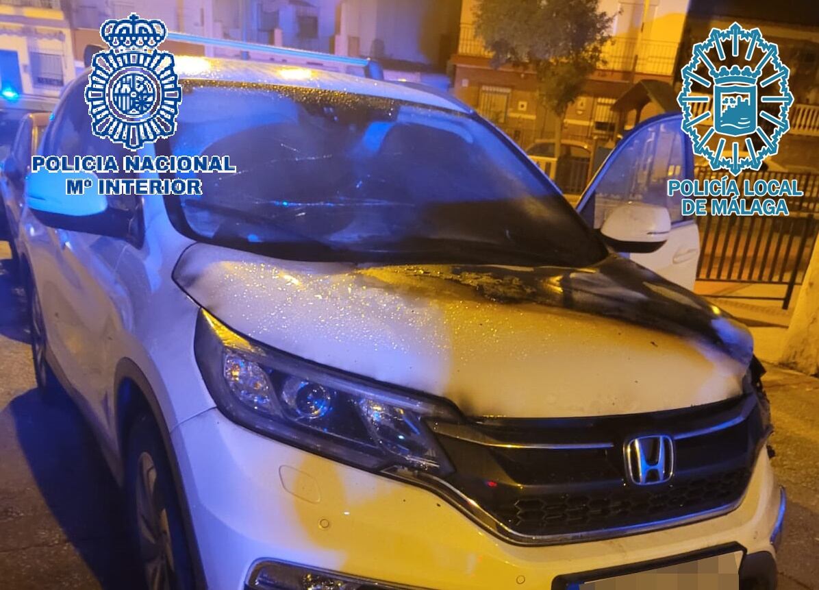 Uno de los vehículos incendiados en Málaga