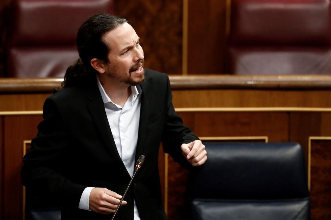 El vicepresidente segundo y ministro de Derechos Sociales, Pablo Iglesias, durante el pleno celebrado este miércoles en el Congreso