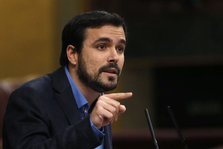 El portavoz de IU en el Congreso, Alberto Garzón, durante su intervención en la Cámara 