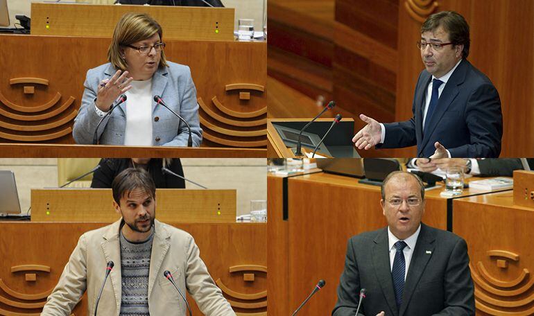 Victoria Domínguez; Guillermo Fernández Vara; Álvaro Jaén y José Antonio Monago, en plenos de la Asamblea