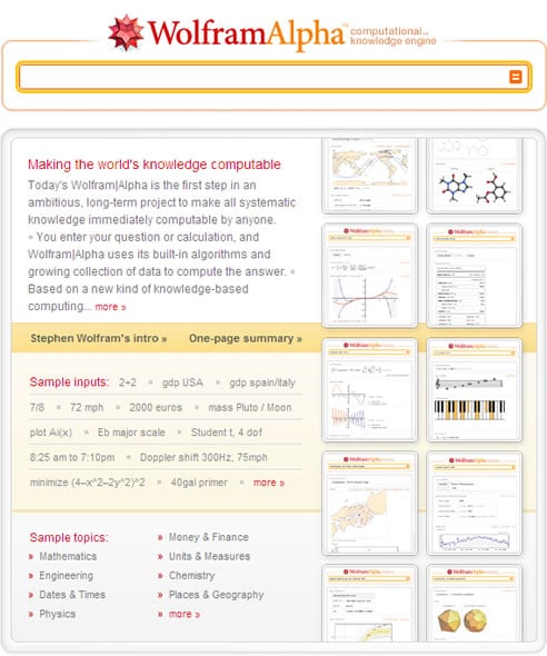 Imagen de Wolfram Alpha, el buscador que ha cambiado el concepto de &#039;rastreo&#039; en la red. Trata de entender y construir lo que el usuario está buscando, incluso generando contenidos