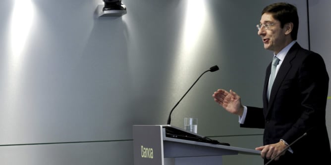 El presidente de Bankia, José Ignacio Goirigolzarri, durante la presentación etse miércoles en Madrid del plan estratégico de la entidad para los próximos cuatro años.