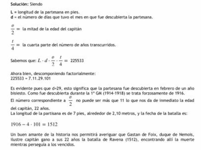 Solución del enigma de la partesana, tal y como aparecen en los apuntes del profesor Letona.