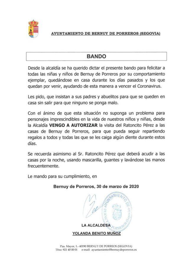 Bando del Ayuntamiento de Bernuy de Porreros