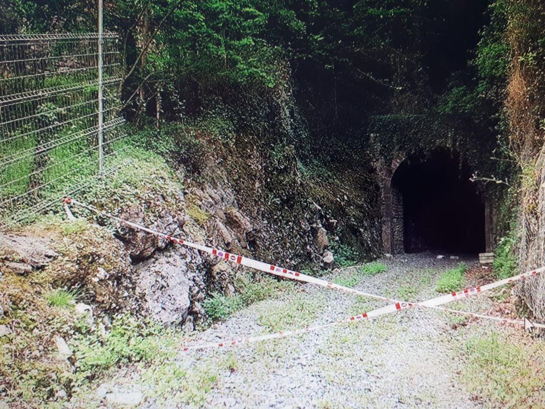 El antiguo túnel de la línea férrea en la trasera de la Avenida de Gipuzkoa, ahora con el paso precintado