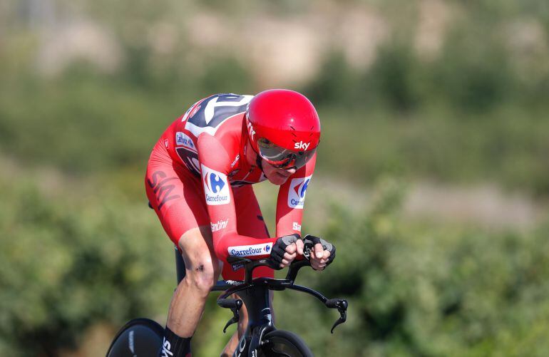 Chris Froome, durante la contrarreloj individual, etapa decimosexta de la Vuelta Ciclista a España, con salida del Circuito de Navarra y meta en Logroño, con un recorrido de 40,2 kilómetros