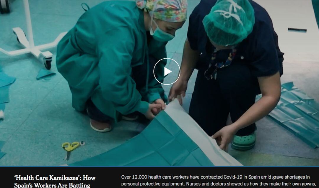 Captura de la web del &#039;The New York Times&#039; con el reportaje dedicado a los sanitarios kamikazes españoles.