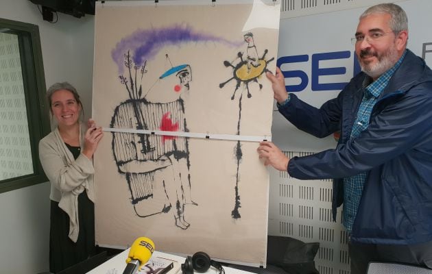 Marina i Arturo amb la tela "Estigma".