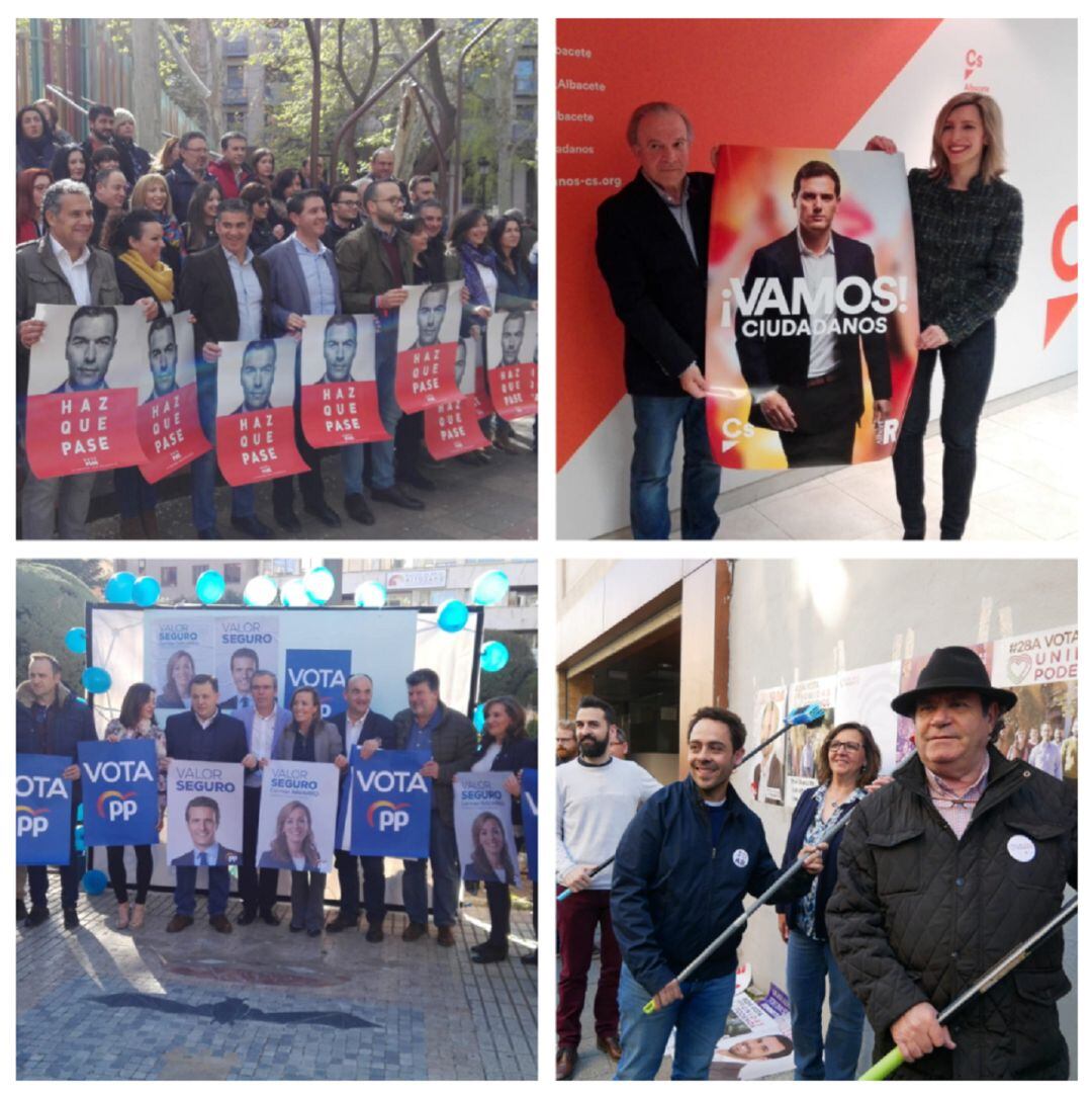 Las pegada de cartel de PSOE, PP, Ciudadanos y Unidas Podemos