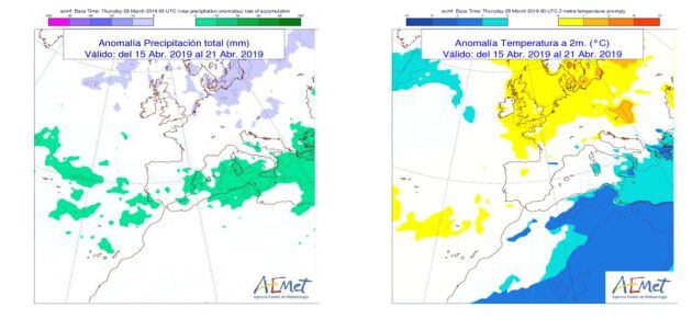 Tendencia general de temperaturas y lluvias para la semana del 15 al 21 de abril.