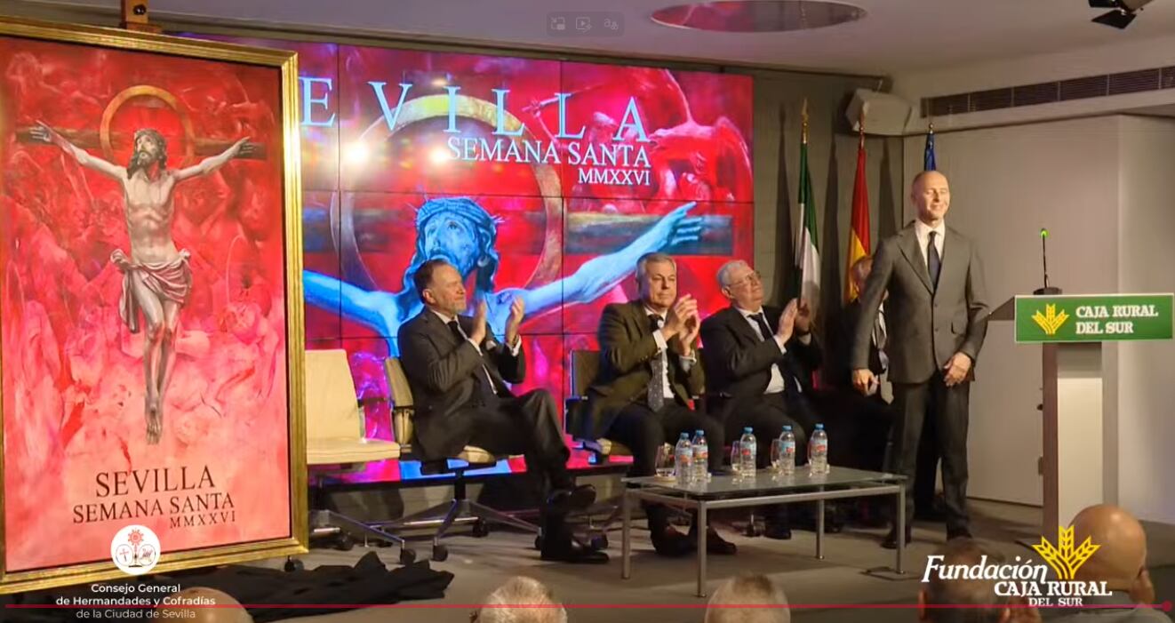Instantánea de la presentación del Cartel de la Semana Santa 2026, obra de Antonie Cas