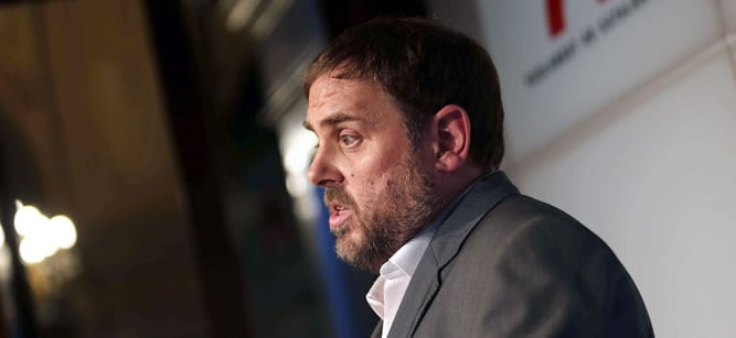 El presidente del ERC, Oriol Junqueras, durante la rueda de prensa posterior a la reunión extraordinaria de la ejecutiva de ERC.