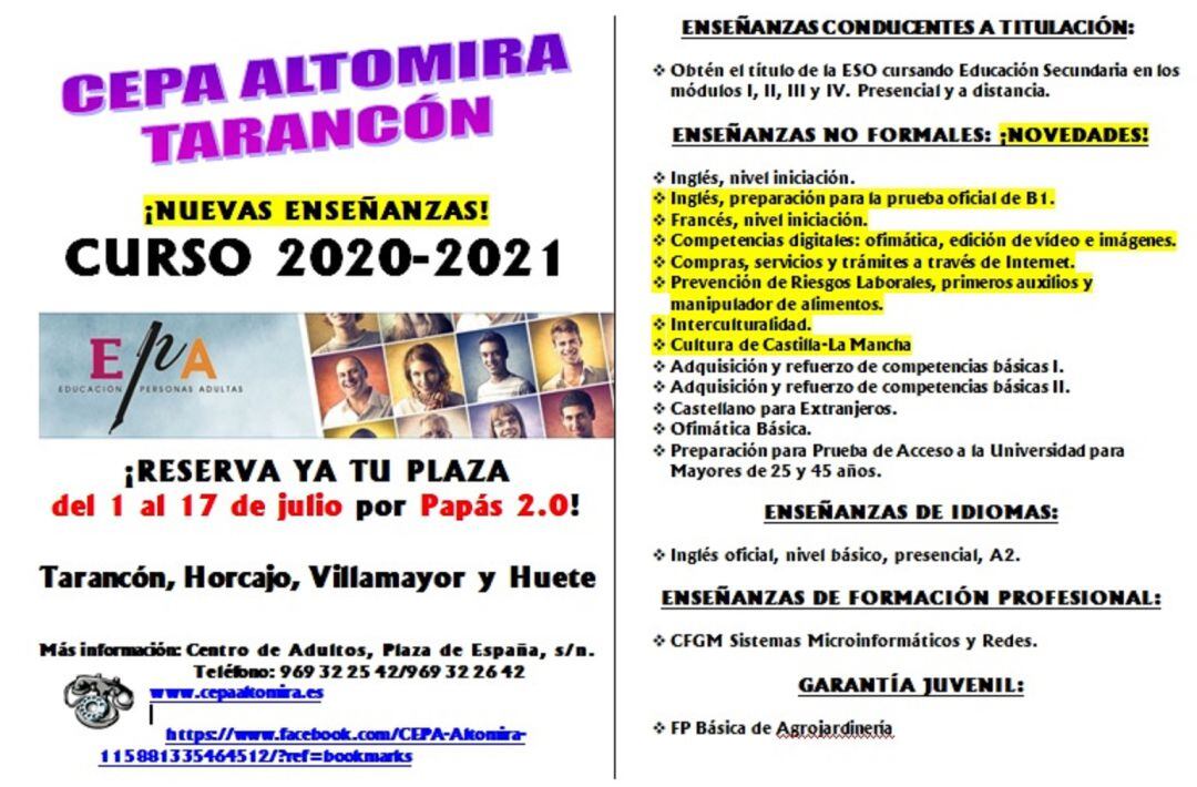 El centro cuenta con enseñanzas en Tarancón, Horcajo, Villamayor y Huete