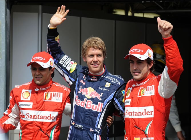 Vettel, Alonso y Massa en el Gran Premio de Alemania