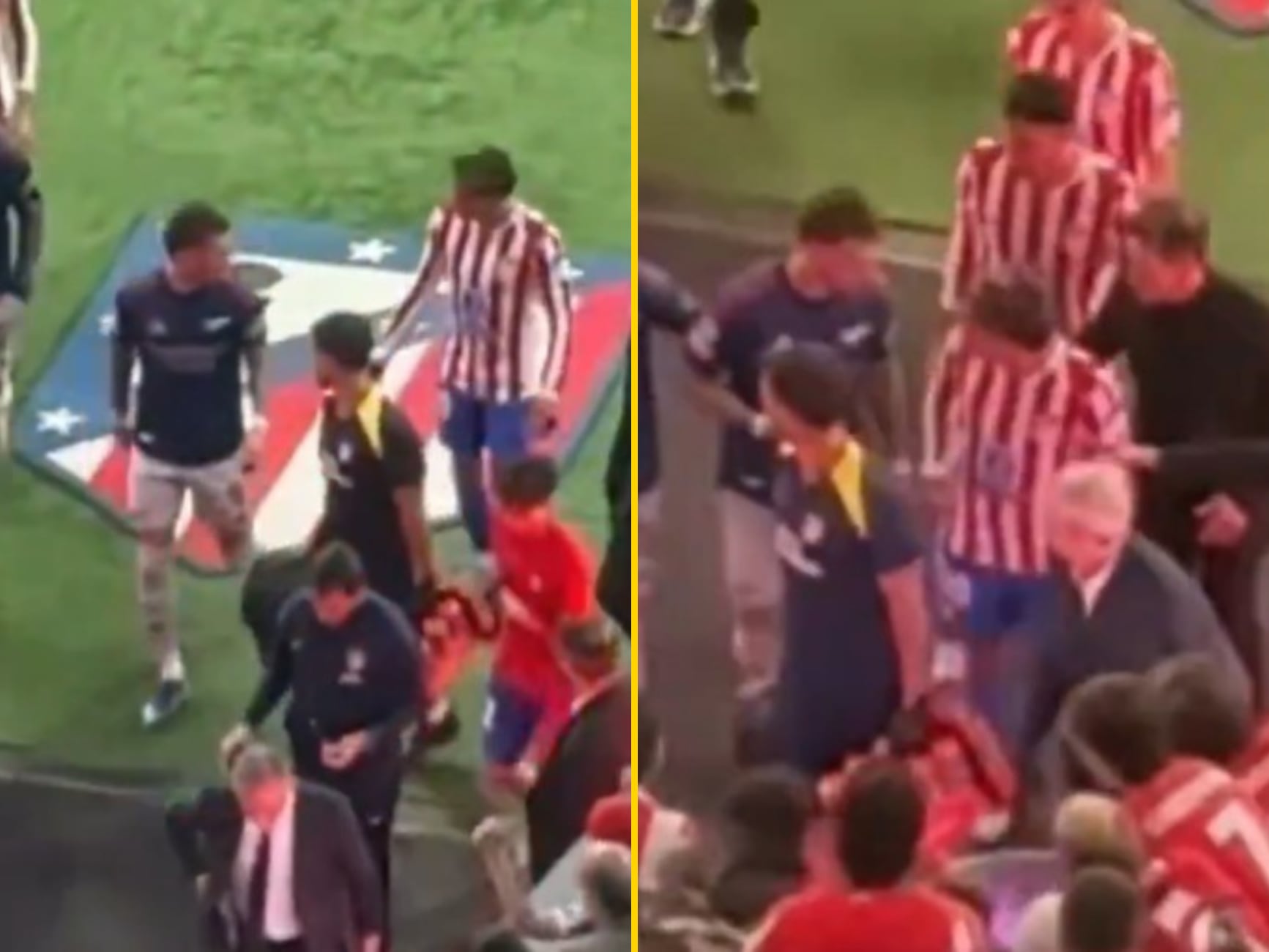 Giuliano Simeone y Ben White discuten después de que el del Arsenal pise el escudo del Atlético