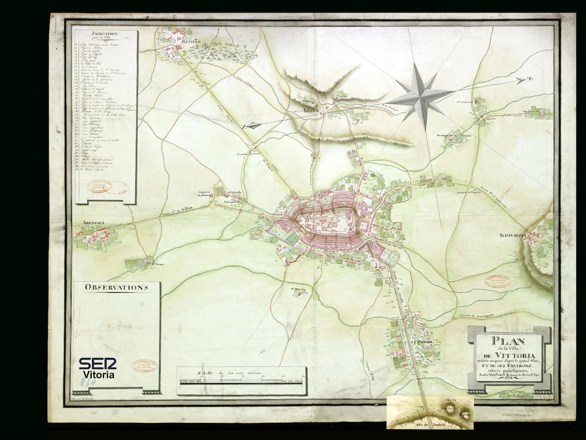 "Pico Zorroz", "Moulins de Las Trianas" y otros hallazgos del mapa napoleónico de Vitoria de 1811