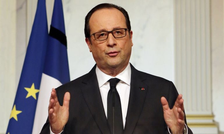 El presidente de la República de Francia, François Hollande, durante su discurso.