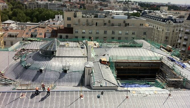 Vista de las obras del techo del Congreso desde el exterior