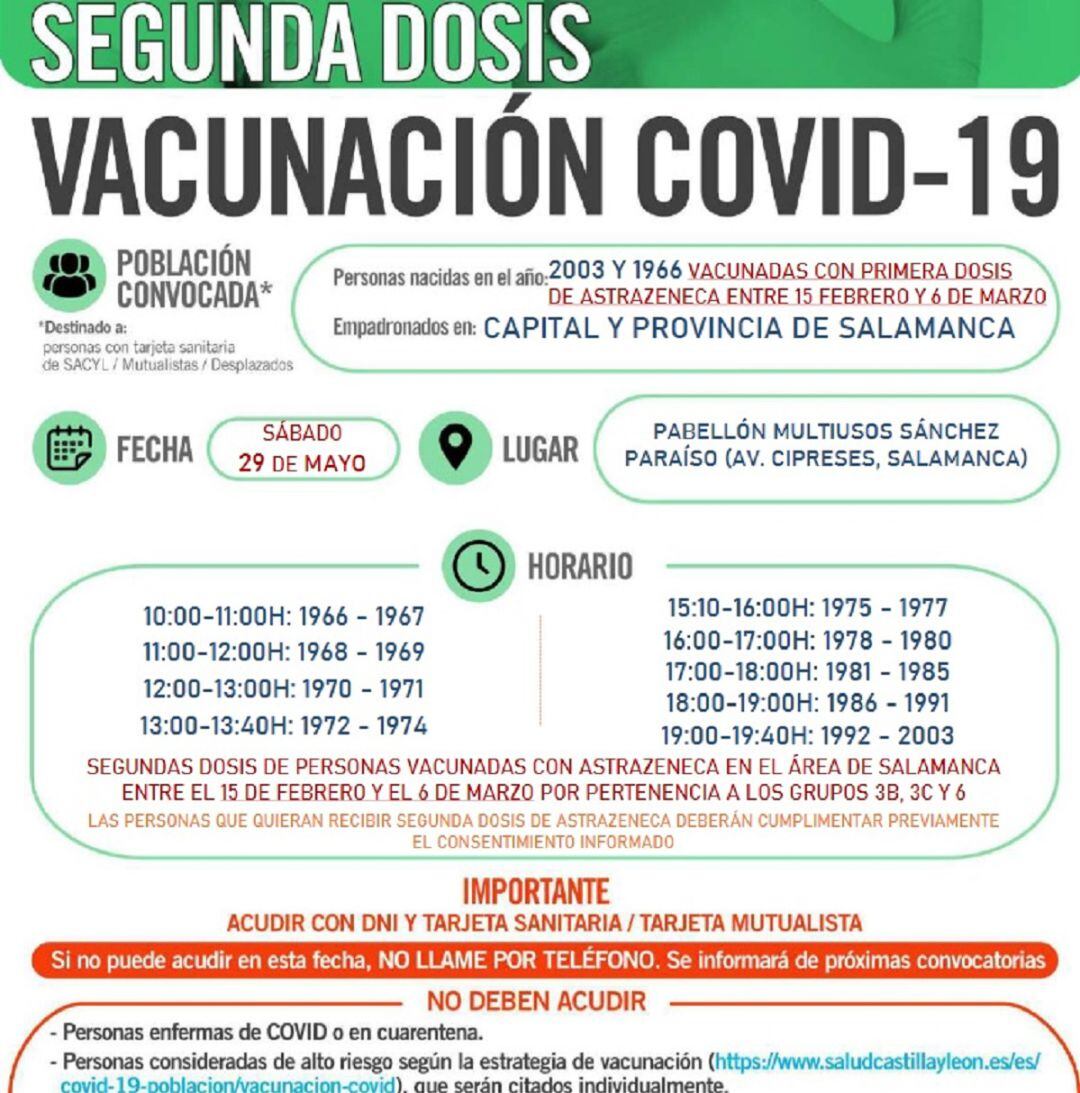 Información de la vacunación de este sábado en Salamanca
