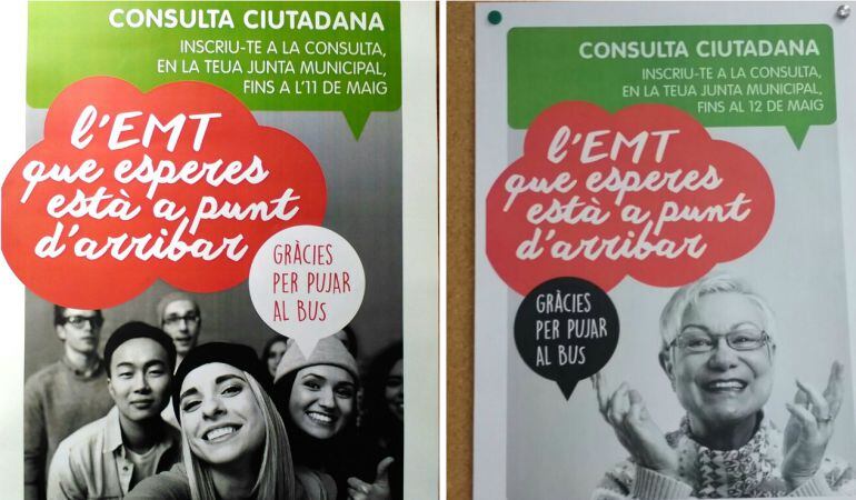 Carteles que han originado la polémica. A la izquierda, el cartel con la fecha correcta, y a la derecha con el cartel con la fecha errónea