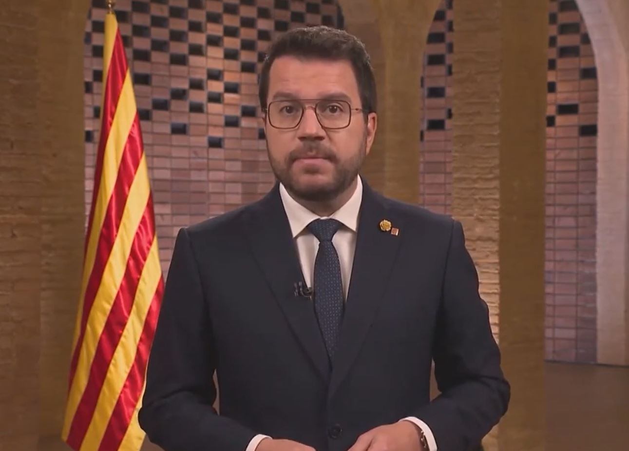 El president de la Generalitat de Cataluña, durante su mensaje por Navidad.Pere Aragonès,