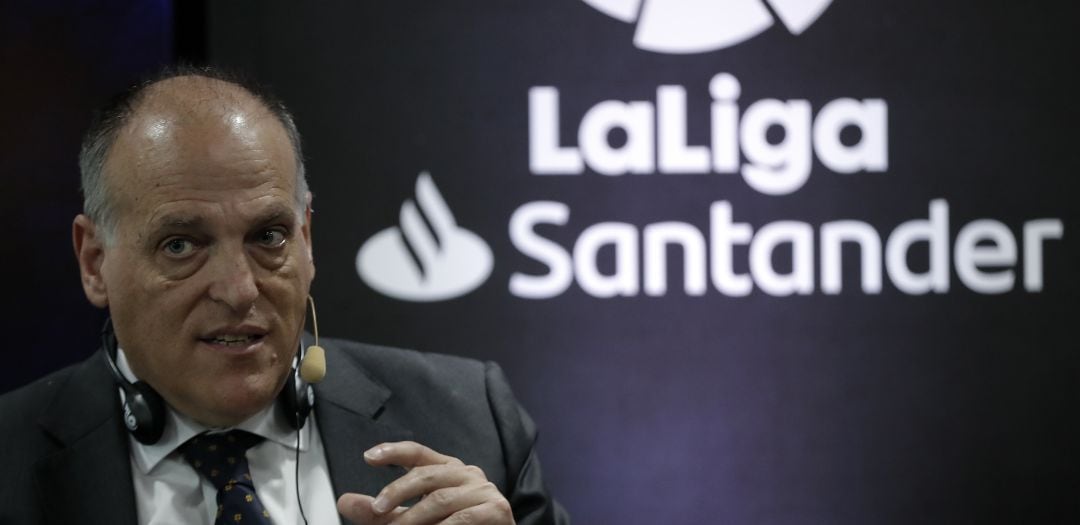 Javier Tebas, durante una comparecencia oficial