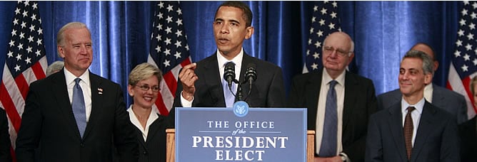 Obama, durante su primer discurso oficial como presidente electo