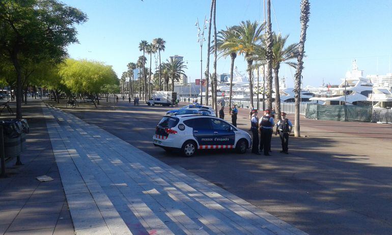 Els Mossos desplegats al passeig Joan de Borbó de Barcelona per evitar la instal·lació dels manters