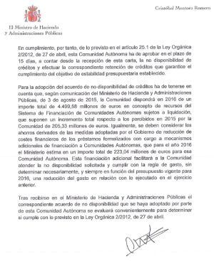 Carta de Cristóbal Montoro a Castilla-La Mancha (II)