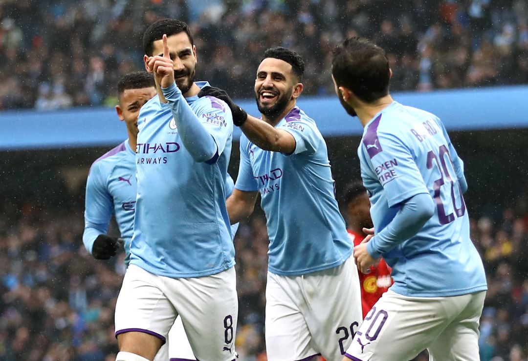 Gundogan, Jesus, Mahrez y Silva celebrando un gol