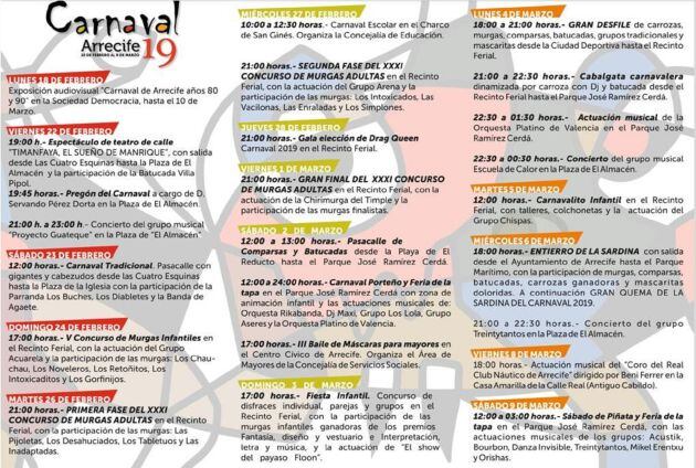 Programa de actos del Carnaval de Arrecife 2019.