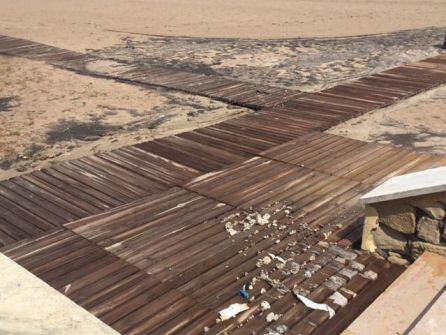 Detalle de los residuos llegados a la playa de Muchavista el pasado 17 de agosto, con las lluvias.