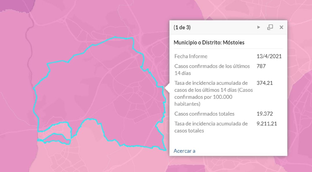 Situación epidemiologica en Móstoles a 13 de abril de 2021