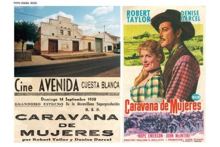 Folleto de mano del cine Avenida de Cuesta Blanca 1958. Al principio se colocaban pizarras con tizas de colores para anunciar las películas y los pases. En los Molinos Marfagones una en la puerta del cine Actualidades, otra en el centro del pueblo y otra 