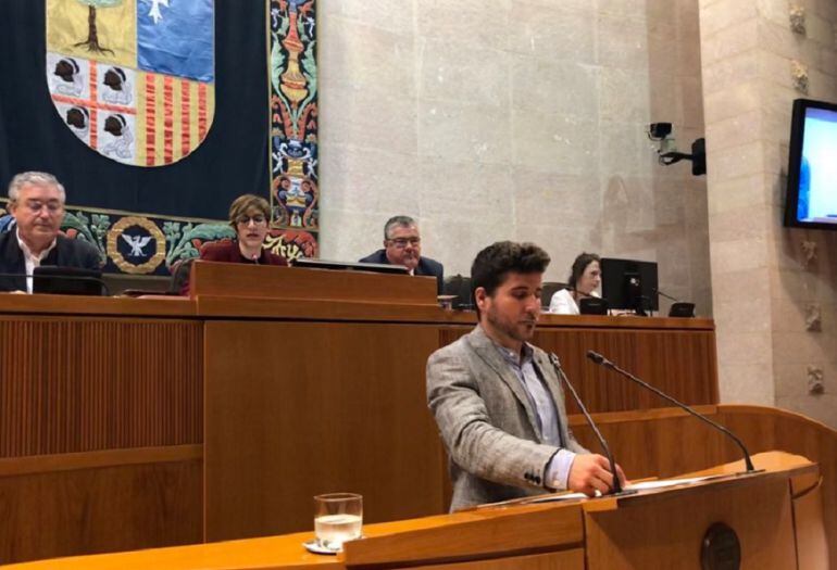 Nacho Escartín (Podemos), en el estrado de las Cortes de Aragón 