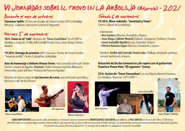 Programa de actividades de las VI Jornadas sobre El Trovo en La Arboleja (Murcia)